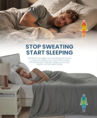 Cooling Comforter Queen, Cooling Blanket for Hot Sleepers & Night Sweats, Breathable Lightweight Comforter for Menopause & Summer, Dual Soft Cool-to-Touch, Oeko-TEX, Grey - Thumbnail 2