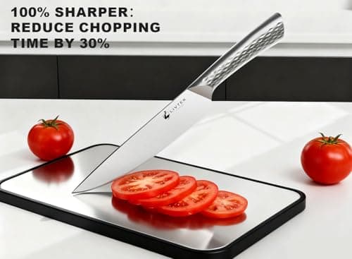 Livtek Kitchen Knife Set with Block: 15-Piece German Stainless Steel with Dual Sharpener for Cook Enthusiasts - Covers 95% Kitchen Tasks - Silver Full-Tang Ergonomic Handle, Dishwasher Safe, Gift Box - Thumbnail 2