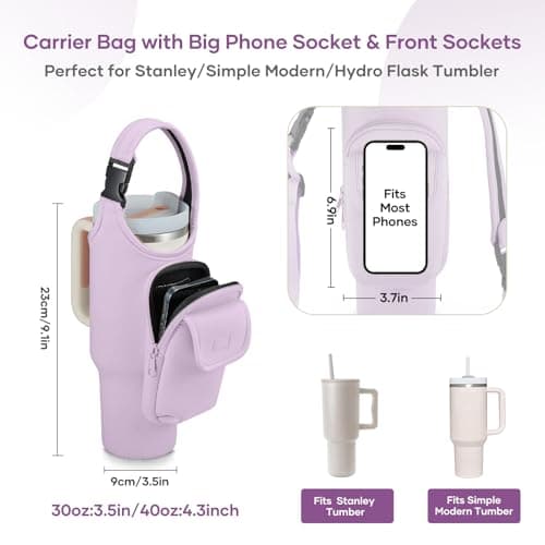Bufilea Carrier Bag with Phone Holder Pockets for Stanley 40/30oz Tumbler with Handle, Insulated Neoprene Crossbody Bag Cup Holder w/Shoulder & Handheld Straps Fits Stanley Cup Accessories - Thumbnail 6