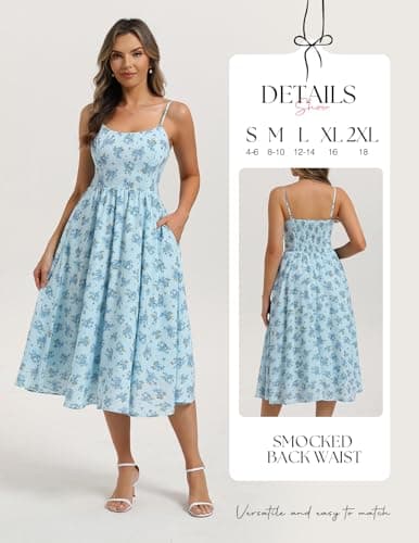 Belle Poque Blue Floral Dress for Women 2026 Summer Sleeveless Midi Sun Dresses A-line Beach Elegant Sundresses X-Large - Thumbnail 3