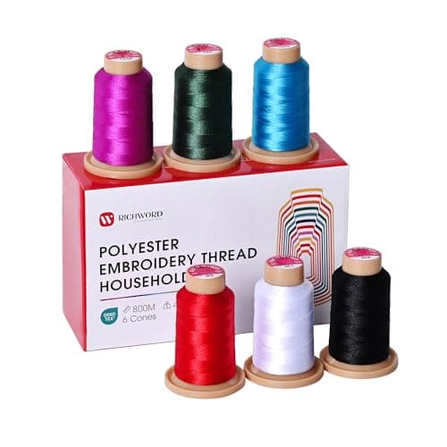 Poolin Embroidery Machine Thread Richword Selected 800M 6 Colors 40WT(108D/2) Polyester Embroidery Thread Set for Embroidery & Sewing Machines – Starter Kit for Home Use - Image 1