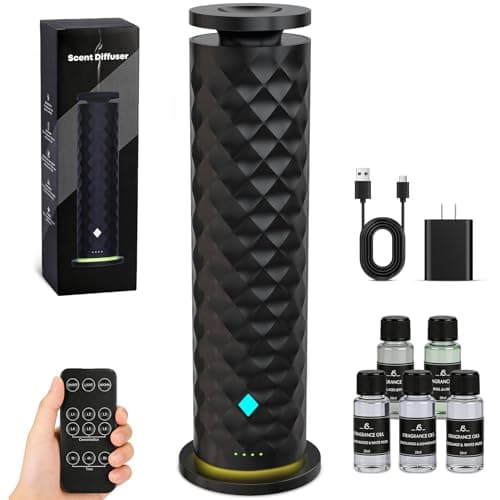 Waterless Scent Diffuser Starter Kit – Remote Control Cold Air Scent Diffuser Oil Machine with 5 Oils 1000 Sq Ft Coverage Quiet Nebulizing Aromatherapy for Home Office Bedroom & Spa