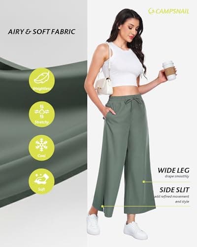 CAMPSNAIL Wide Leg Pants for Women - 25"/29" Casual Travel Summer Capri Business Lightweight Dress Trousers with Pockets - Thumbnail 2