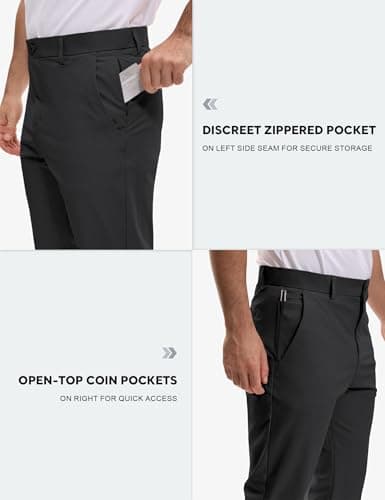 AOHIKE Mens Golf Pants Lightweight Stretch - Moisture-Wicking Business Work Casual Pants with Pockets, Black - Thumbnail 4