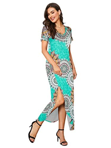 Arolina Women Summer Maxi Dress Short Sleeve V Neck Casual Loose Long Split Dresses Beach Vacation Sundress with Pockets - Thumbnail 3