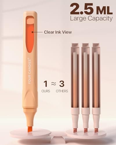 Four Candies Highlighters Assorted Colors, Liquid Highlighter with Clear View Design, Soft Chisel Tip, Classic Colors, 10 Pcs No Bleed Cute Highlighters - Thumbnail 3