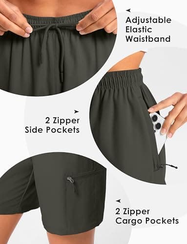 Cyasundent Women's 9" Hiking Cargo Shorts Lightweight Stretch Quick Dry Athletic Golf Summer Bermuda Shorts for Women (Army Green_XXL) - Thumbnail 3