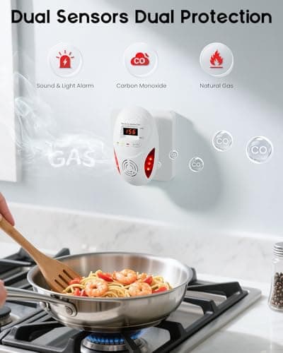 Carbon Monoxide Detectors and Natural Gas Detector, Carbon Monoxide Detectors Plug in, Dual Alarms Gas Leak Detector with Light - Natural, Co Leak Detection for Home, RV Essentials, White, 1Pcs - Thumbnail 2