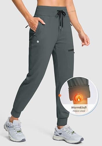 G Gradual Women's Fleece Lined Joggers Hiking Pants 4 Zipper Pockets High Waisted Water Resistant Winter Running Sweatpants, Dark Grey, XX-Large - Thumbnail 3