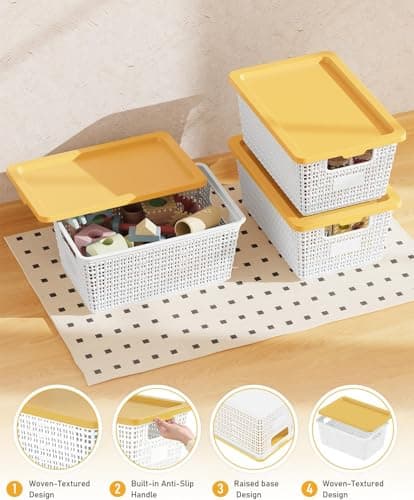 NUMIFUN Plastic Storage Bins with Latching Lids – Stackable Storage Baskets with Lids for Pantry, Closet, Bedroom & Shelves | Durable Organization Boxes for Home,Office & Classroom, 6 Pack, White - Thumbnail 4