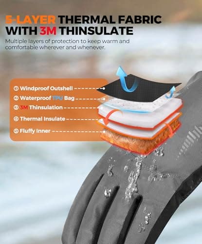 rivmount Winter Gloves made with 3 M Insulation/Waterproof/Touchscreen for Women Men, Thermal Warm Gloves for Cold Weather Outdoor, Running, Cycling, Ski, Snow, Daily, Hiking, Gray Size S - Thumbnail 3