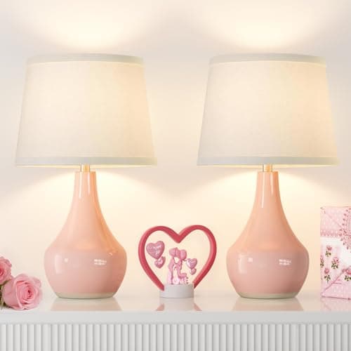 Seealle Modern Pink Table Lamps Set of 2 - Bedroom Lamps for Nightstand,19.4" Bedside Pink Lamp for Girls Room Living Room with Rocker Swtich - Image 1