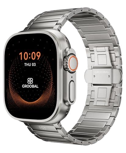 GROOBAL Titanium Band Compatible with Apple Watch Ultra 3/2/1 49mm Band for Men & Series 11/10 46mm, Grade 5 Titanium with DLC Coating for Ultra 3 Watch Band - Butterfly Clasp, Valentine Gifts for Men - Image 1