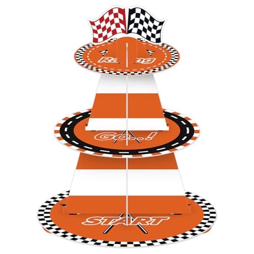 3-Tier Racing Traffic Cones Cupcake Stand, Race Car Birthday Party Decorations, Table Decoration Cityscape Dessert Holder Table Display for Birthday Baby Shower Supplies - Image 1
