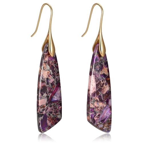 Stone Earrings for Women Trendy Vintage Dangle Drop Statement Earrings Jewelry Gifts (Purple-Gold) - Image 1