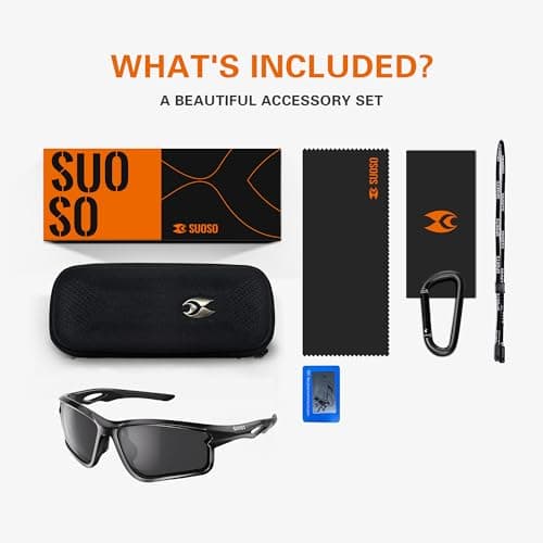 suoso Polarized Sports Sunglasses Men: Running Sunglasses Women UV400 Protection Wrap Around Glasses for Fishing Driving TR90 - Thumbnail 2