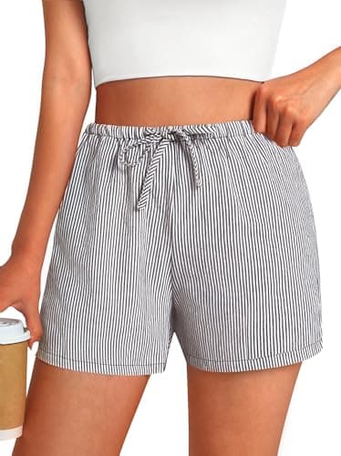 GKBK Boxer Shorts for Women Gingham Pajama 2026 Summer Spring Casual Lounge Sleep Striped Pinstriped Shorts Y2K Beach Bottoms Trendy Black White Stripe L - Image 1