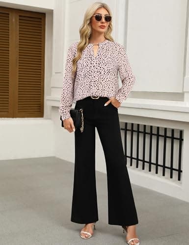 SOFIA'S CHOICE Work Tops for Women Business Casual Long Sleeve Dressy Blouse Corporate Outfits Shirts Black Beige Dot Large - Thumbnail 3