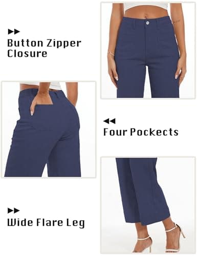 DAOAO Wide Leg Jeans Woman Cropped Pants Womens High Waisted Stretchy Trendy Navy S - Thumbnail 4