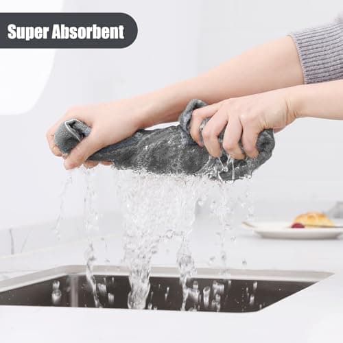 Homaxy Microfiber Kitchen Towels and Dishcloths Set, 12 Pack Soft and Absorbent Dish Hand Towels Bulk, 28 x 16 Inch & 12 x 12 Inch Quick Drying Rags for Washing Dishes, Grey - Thumbnail 3