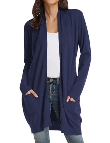 GRACE KARIN Long Cardigan for Women, Vacation Outfits for Women, Knit Open Front Winter Clothing for Women Trendy Navy Blue S - Image 1