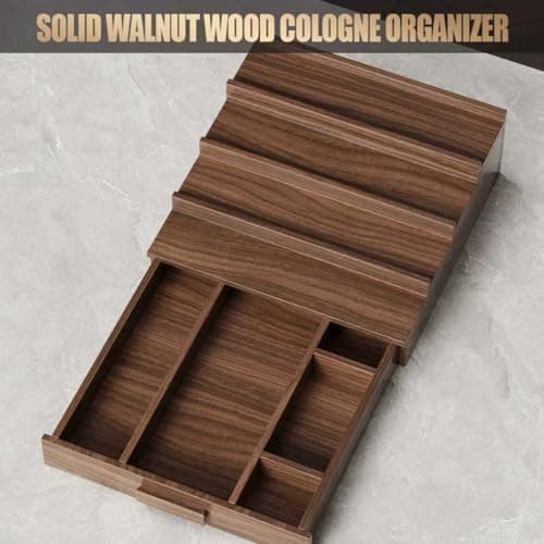 Gernshe Solid Walnut Cologne Organizer for Men,Cologne Stand,4 Tier Wooden Cologne Holder Shelf Display,Perfume Stand Organizer with Drawer Storage and Hidden Compartment,Gift for Men Dad Husband - Thumbnail 3
