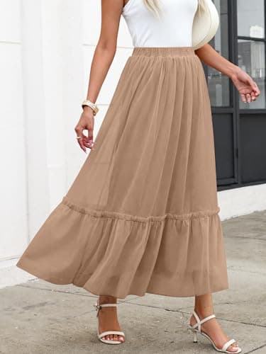 ANRABESS Maxi Skirts for Women Tulle Long Tiered Elastic High Waisted A Line Flowy Dressy Casual Skirt 2026 Fall Trendy Nutmeg Small - Thumbnail 3