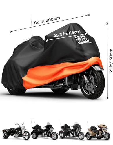 KEMIMOTO Heavy Duty 420D Waterproof Motorcycle Trike Cover with Antenna Opening 3 Wheel Cover Compatible with Trike Models Freewheeler, Tri Glide Outdoor All Weather Protection from Dust Sunlight Rain - Thumbnail 3
