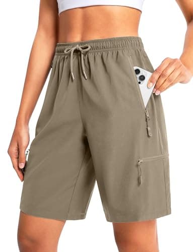 Cyasundent Women's 9" Hiking Cargo Shorts Lightweight Stretch Quick Dry Athletic Golf Summer Bermuda Shorts for Women (Dusty Khaki_XL) - Image 1