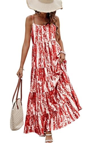 PRETTYGARDEN Sleeveless Floral Print Sun Dresses Women Summer Casual Dresses for Women 2026 Wedding Guest Tiered Maxi Dress (Burgundy, XX-Large) - Image 1