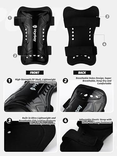 Hryrbay Kids Soccer Shin Guards and Socks Toddler Soccer Shin Pads Protective Defender Gear for Boys Girls Ages 3-15 Great for Training, Matches, Inspired by The World Cup Black S - Thumbnail 3