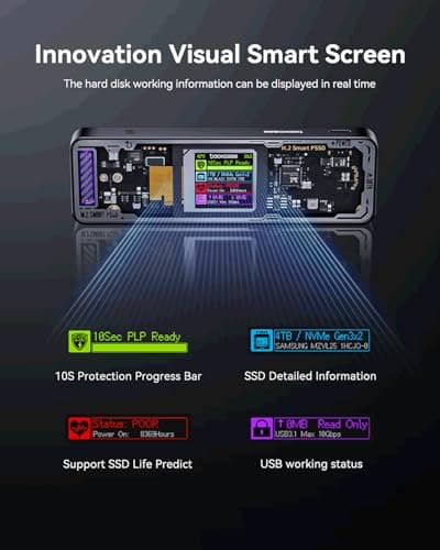 DOCKCASE Explorer Edition M.2 NVMe SSD Enclosure,Support 10s PLP Prevents Write Data Loss,USB 3.2 Gen 2 Type-C (10 Gbps), fits NVMe PCIe,Size 2230/2242/2260/2280,Support M-Key B+M Key UASP - Thumbnail 2