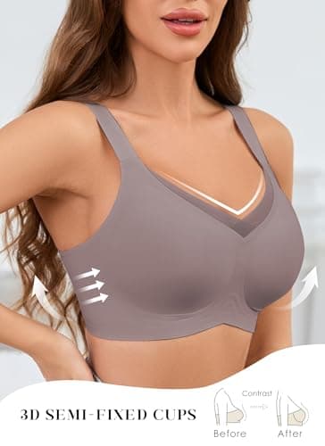 POSESHE Comfortable Seamless Full Coverage Bra for Women Wireless Bras with Soft Support Regular and Plus Size Grey - Thumbnail 3