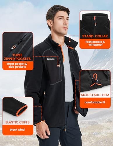 DURAWERK Fleece Jacket Mens Full Zip Lightweight Winter Jackets for Men Casual Outwear with Pockets for Hiking & Work - Thumbnail 5