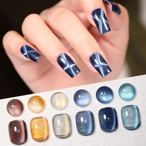 Cat Eye Gel Nail Polish Set, 6 Colors 12ML - 9D Glassy Holographic Glitter, Magnetic Nail Art Kit with Magnet, Soak Off UV LED Gel for DIY Home Salon Manicure Gift for Women - Thumbnail 5