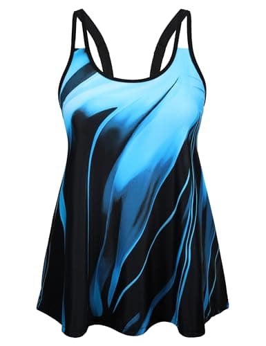 Hilor Tankini Tops for Women Swimwear Top Only Tummy Control Bathing Suit Top Maternity Swimsuit Black&Blue Ombre XL/US12-14 - Image 1