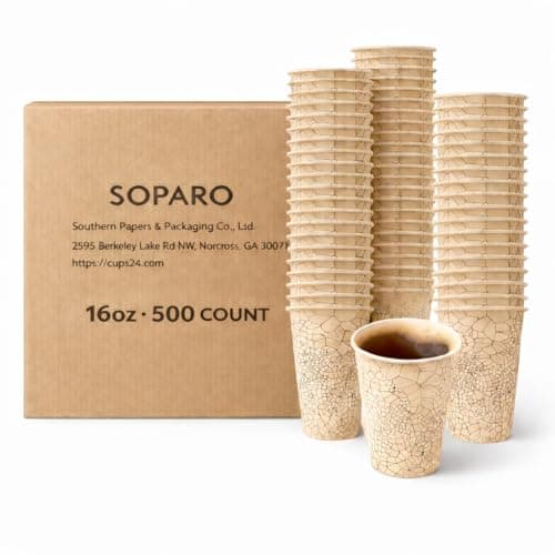 SOPARO 16 oz Disposable Paper Coffee Cups Bulk, 500 Count, Commercial Grade, Leak Resistant Hot Cups for Coffee Shops & Restaurants (500, stock pattern, 16OZ) - Image 1