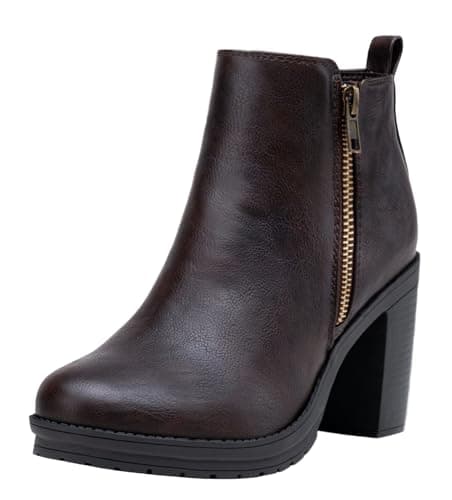 Jeossy Women's Platform Ankle Boots Brown Fashion 9675 Chelsea Booties Chunky Block Heel with Zipper Size 9M US (DJY9675 Brown 09) - Image 1