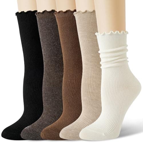 BISOUSOX Thin Merino Wool Ruffle Boot Socks Warm Winter Cozy Frilly Soft Casual Breathable Socks for Womens 5 Pairs - Image 1