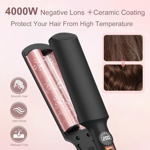 Waver Curling Iron Hair Crimper 3/4 Inch, Ionic Deep Waver Hair Curler Tool, 5 Temp Dual Barrel Mini Portable Curling Wand, Dual Voltage, Anti-Scalding Fast Heating for Short and Long Hair - Thumbnail 3