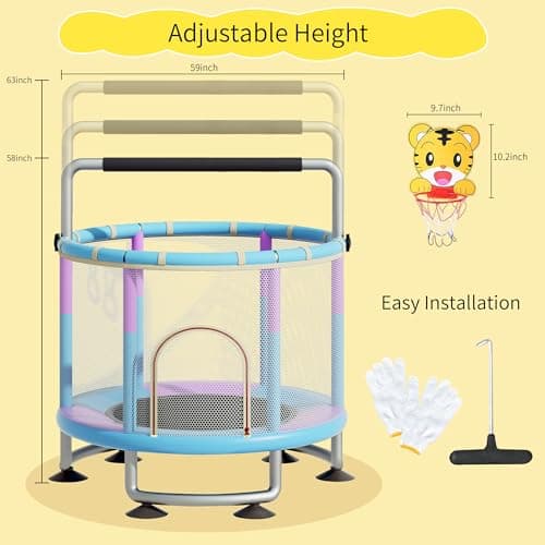 60" Toddler Trampoline for Kids,5FT Kids Trampoline for Toddlers 1-3,Upgrade Adjustable Kids Trampoline Indoor Outdoor,Mini Trampoline for Kids 2-5,500lbs Baby Small Trampoline with Net and Swing - Thumbnail 6