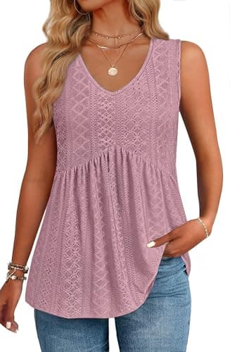 GKBK Womens Tank Tops 2026 V Neck Flowy Babydoll Peplum Tops for Women Dressy Sleeveless Tank Tops Spring Summer Fashion Outfits Trendy Maternity Clothes Pink - Image 1