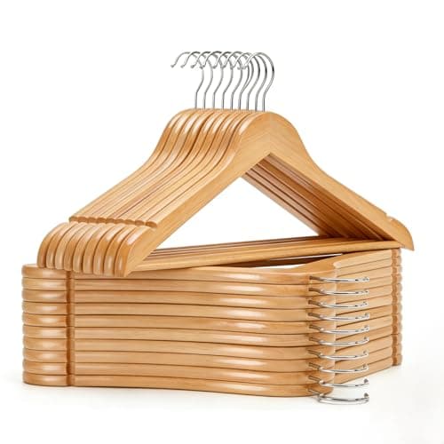 StorageWorks Wooden Hangers 20 Pack, Wood Coat Hangers for Closet, Heavy Duty Clothes Hangers for Suits, Shirts, Pants, Jackets, Natural Wood Color - Image 1