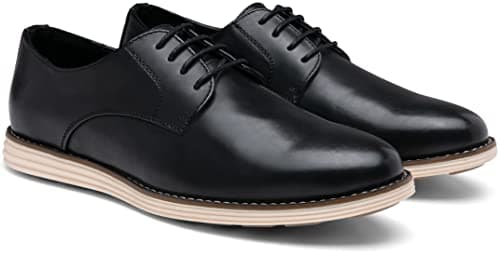 Vostey Mens Casual Dress Shoes Wingtip Plain Business Dress Shoes for Men (BMY618 Black 08) - Thumbnail 4