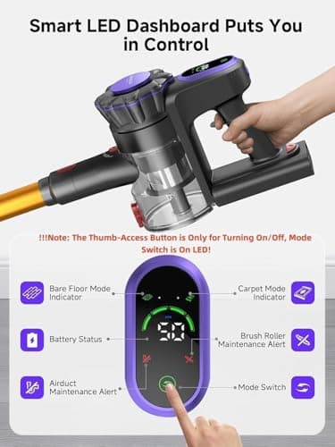 MONSGA Cordless Vacuum Cleaner, 45KPa 400W Stick Vacuum for Home, 50Mins Anti-Tangled Vacuum Cleaner with Charging Dock, Light-weighted Handheld Vacuum for Pet Hair/Carpet/Floor, LED Touch Display,MV3 - Thumbnail 5