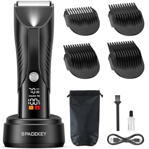 Spacekey Electric Body Hair Trimmer - IPX7 Waterproof Ball Trimmer for Men with LED Light, Wet/Dry Groomer, USB-C Rechargeable, Travel Bag Included - Men's Pubic, Groin and Body Shave - Thumbnail 2