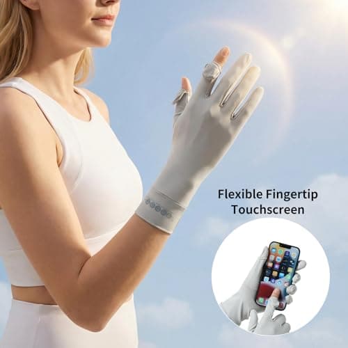apaepr Ice Silk Sunscreen Gloves UV Protection Mittens Non-Slip Touch Screen Driving Gloves for Cycling Riding Golfing Hiking (Beige, One Size) - Thumbnail 4