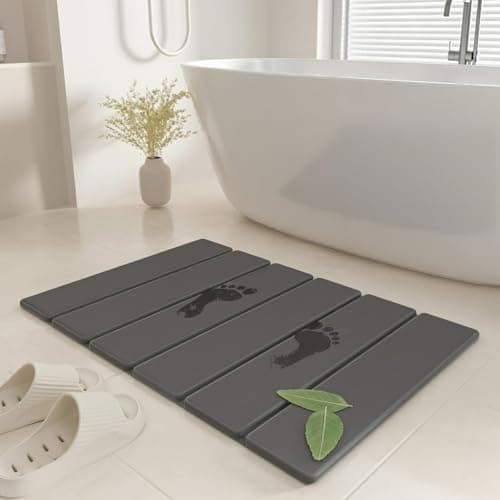 SYIPO Stone Bath Mat - Non-Slip Foldable Diatomite Bath Mat 23.6 x 15.3”, Super Absorbent & Quick Drying Bathroom Mat | Easy to Clean Shower Floor Mat, Dark Gray - Image 1