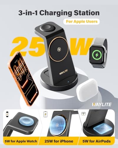 3 in 1 Fast Charging Station for iPhone, 25W Wireless Magnetic Phone Charger for iPhone 17 16e 16 15 14 13 12 11 X Pro Max, Watch Charger Stand, Wireless Charging Station for AirPods, Dark Black - Thumbnail 3