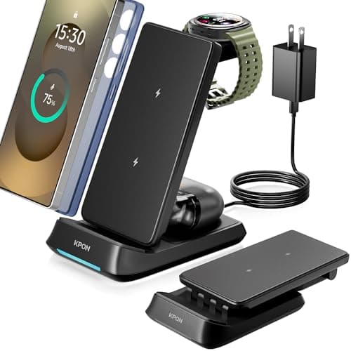 KPON 3 in 1 Charging Station for Samsung, Wireless Charger for Thick Cases, Foldable Phone and Watch Charger Stand for Galaxy S26/S25/S25 Ultra/S24/Z Fold/Android Devices, Galaxy Watch and Earbuds - Image 1